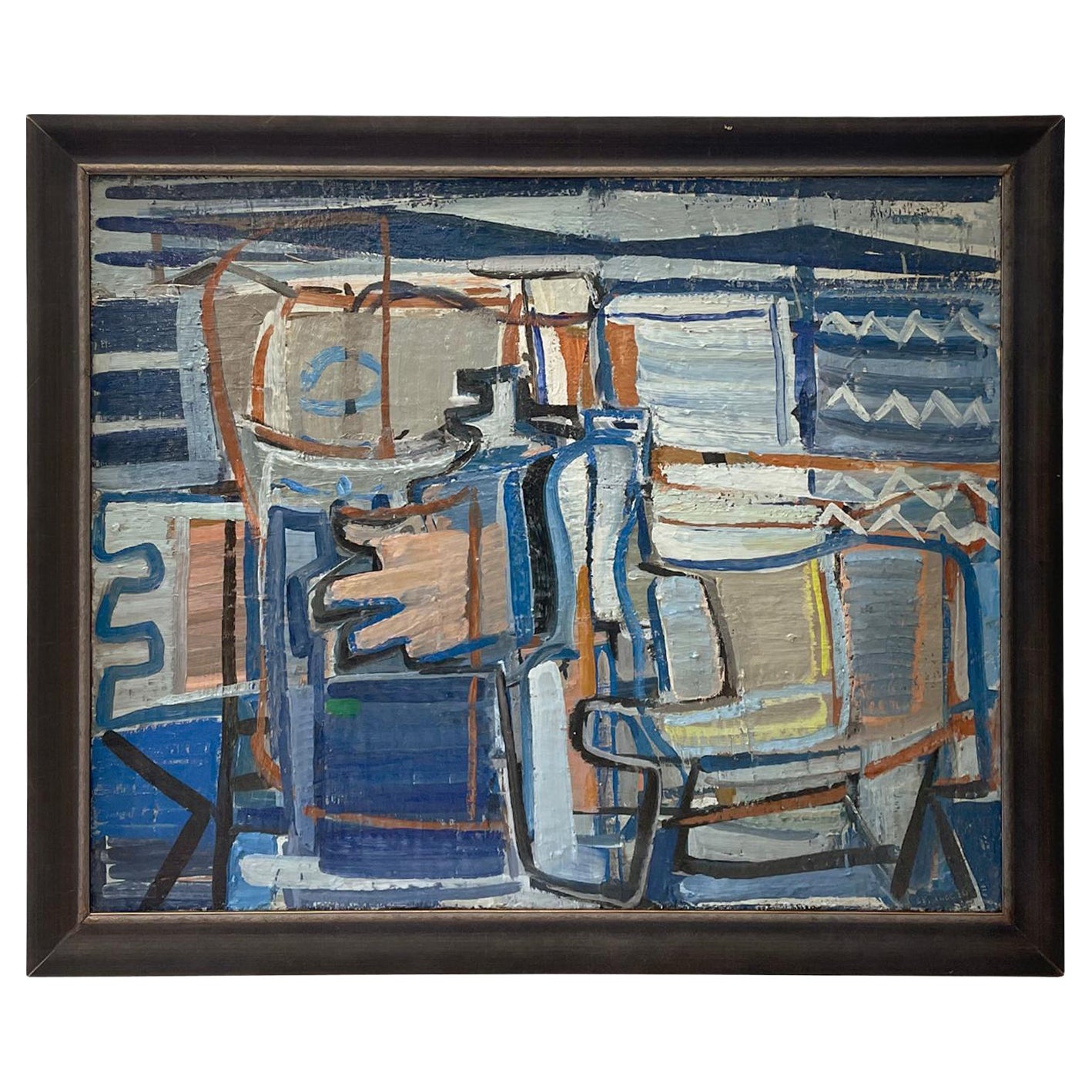 Pintura al óleo vintage abstracta moderna francesa del siglo XX de Daniel Clesse