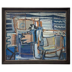 Pintura al óleo vintage abstracta moderna francesa del siglo XX de Daniel Clesse