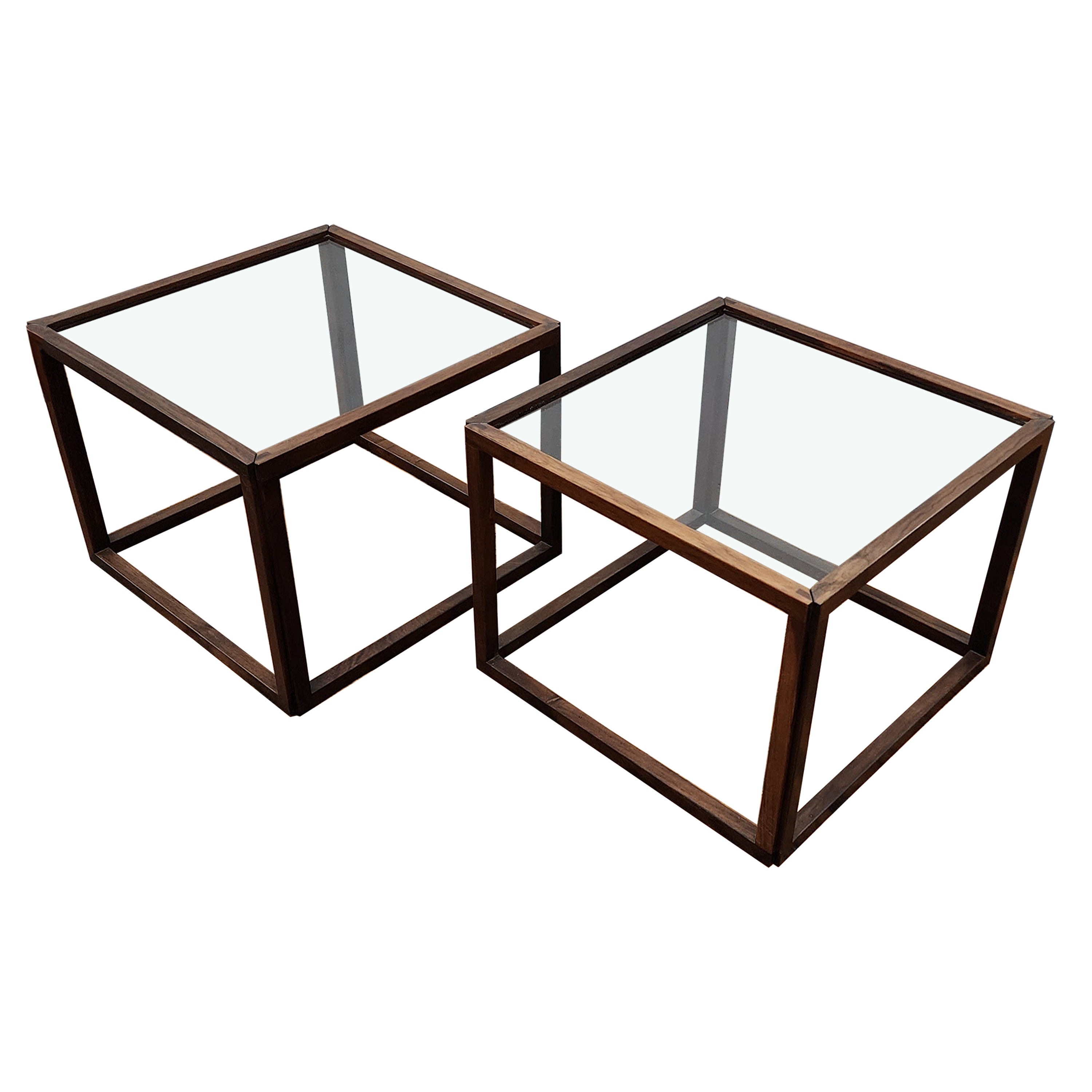 Vintage pair of rosewood side tables by kai kristiansen. For Sale