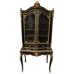 Antique Louis XVI Napoleon III French Black Gold Bronze Desk Secretary Cabinet 19th Cent