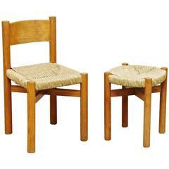 Set of Charlotte Perriand Chair and Stool for Meribel, circa 1950 2
