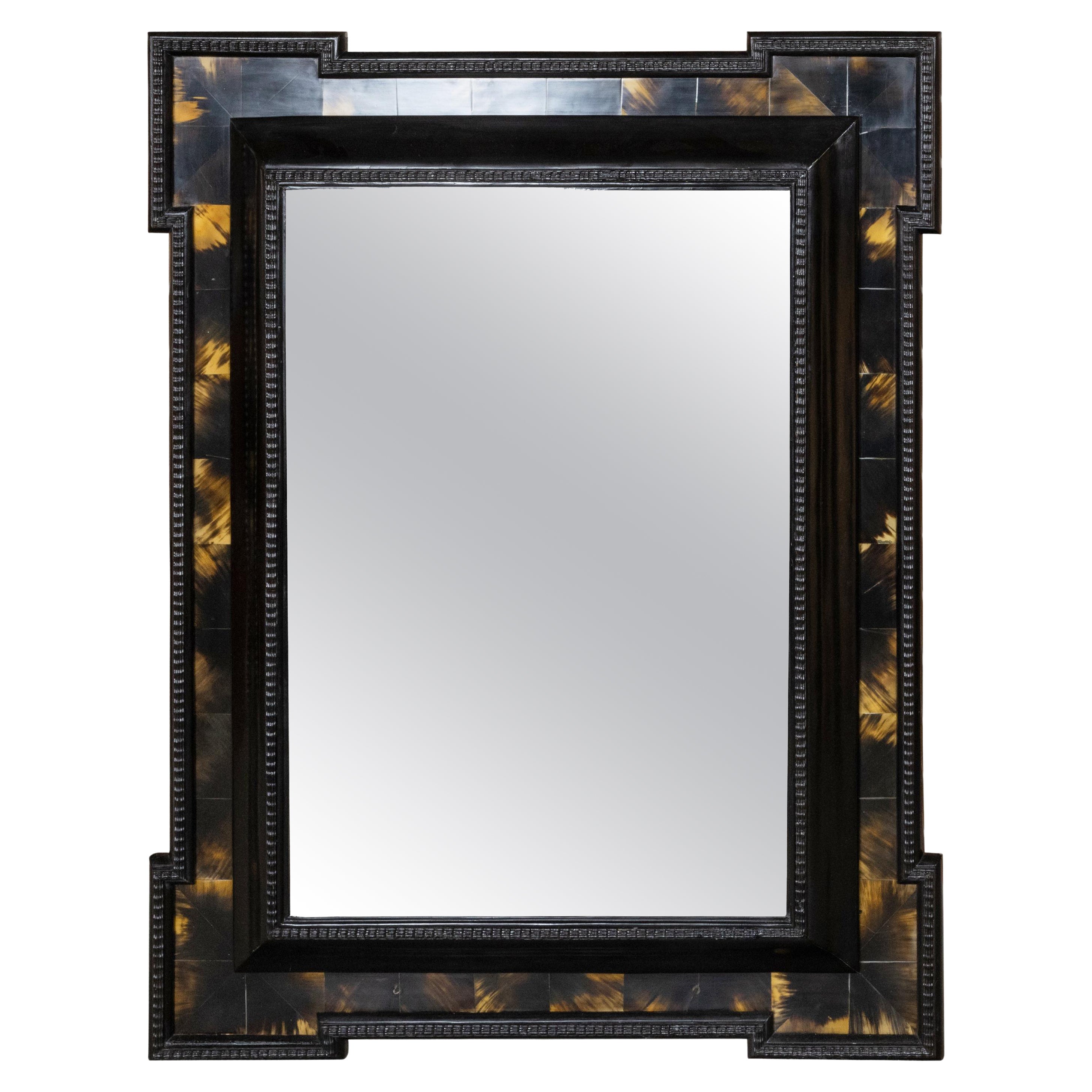 Dutch 19th Century Faux Tortoise Black and Amber Mirror with Carved Frame