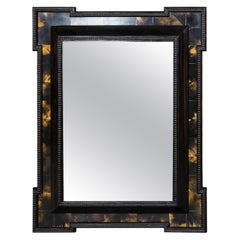 Dutch 19th Century Faux Tortoise Black and Amber Mirror with Carved Frame