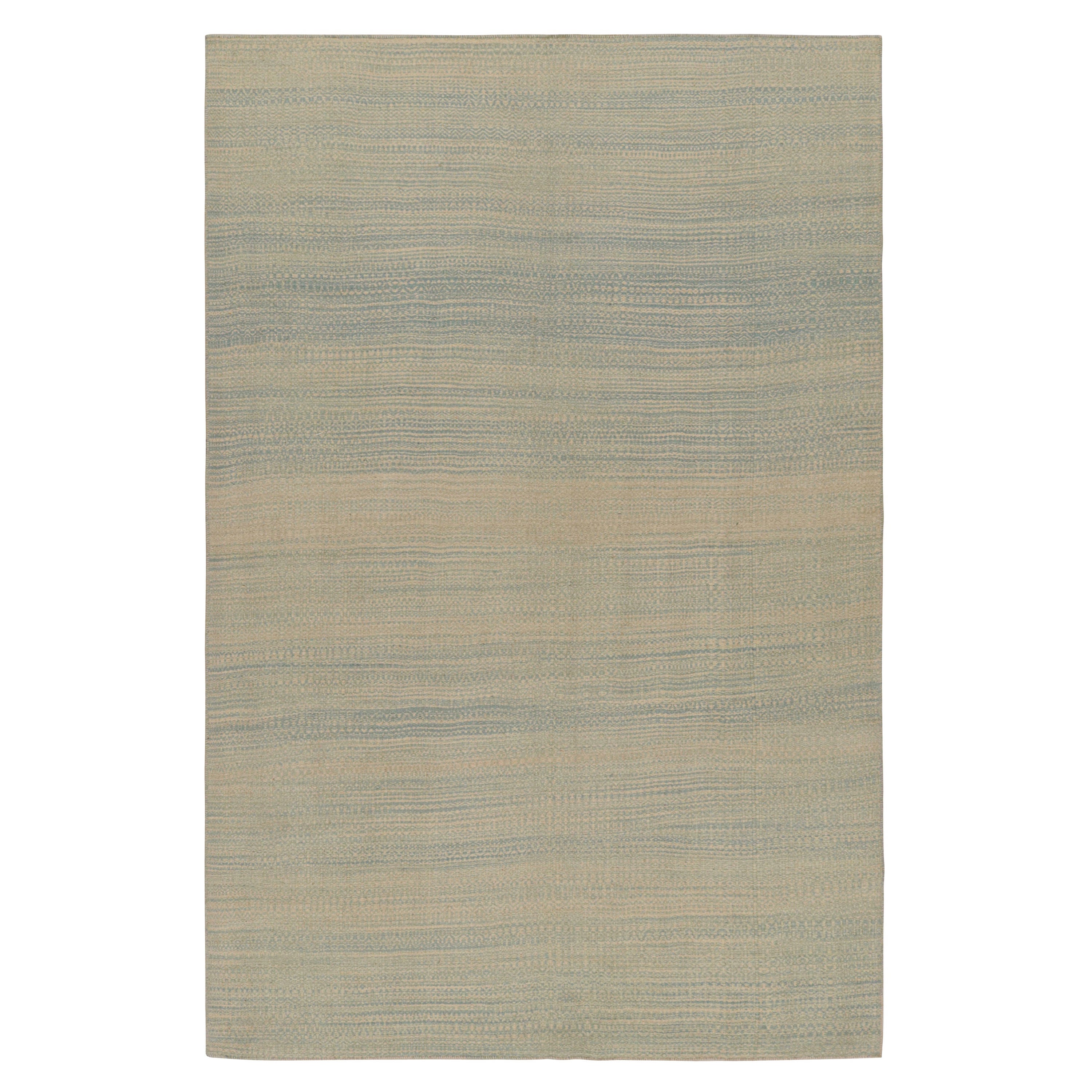 Rug & Kilim’s Modern Kilim rug in Blue and Beige Stripes and Striae For Sale