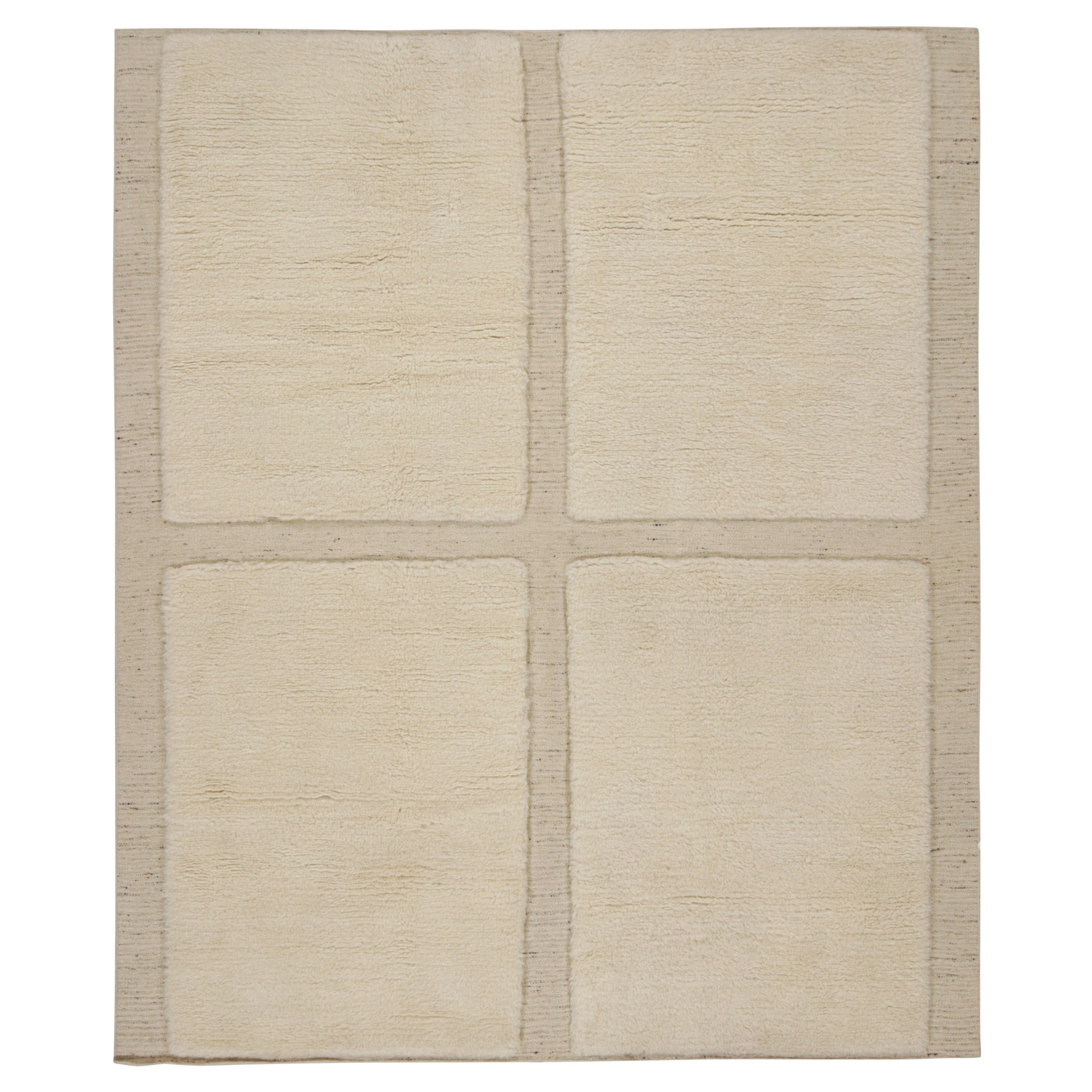 Rug & Kilim’s Moroccan Style Rug with Cream Tone High-Pile Geometric Patterns For Sale