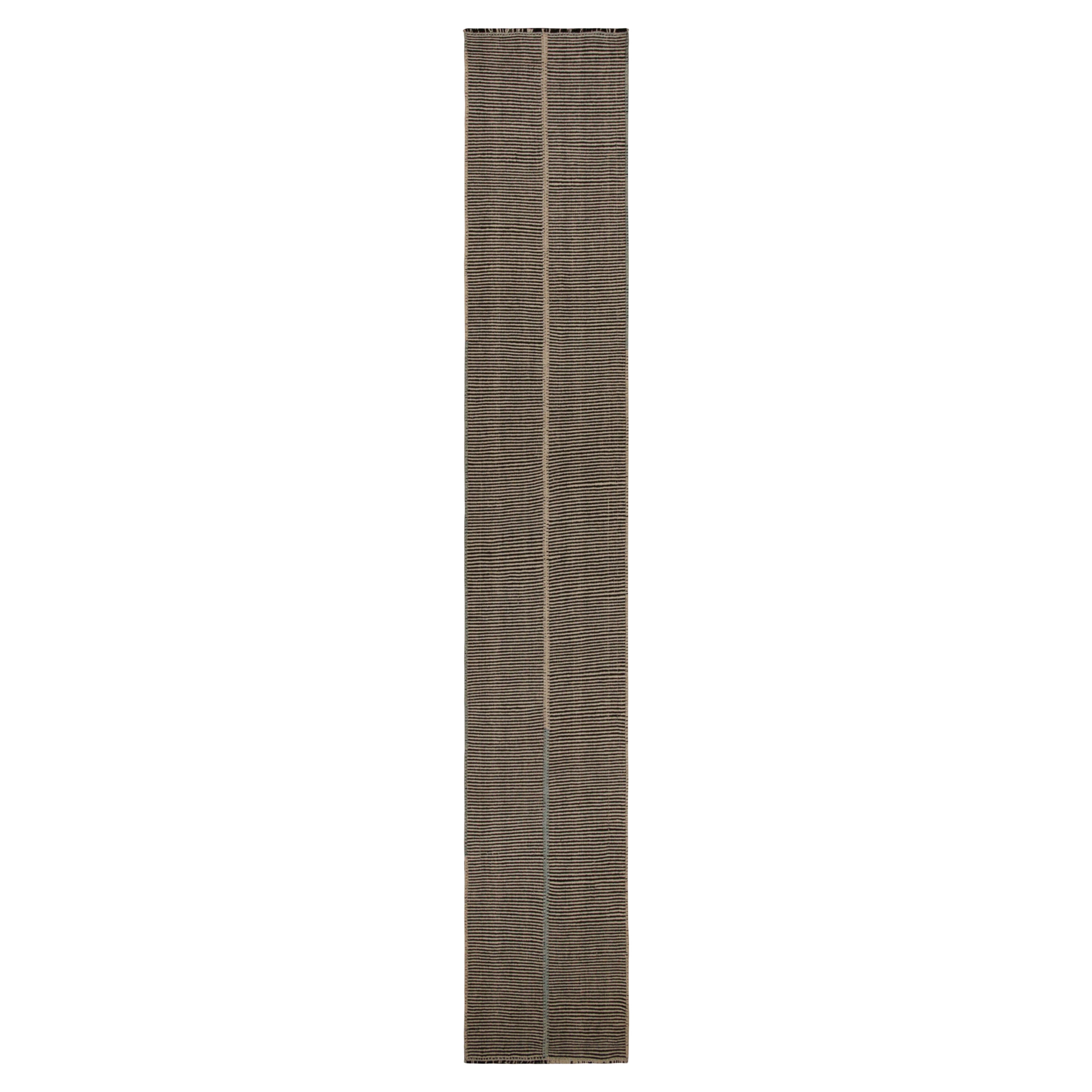 Rug & Kilim’s Contemporary Kilim Extra-Long Runner Rug, in Beige and Black