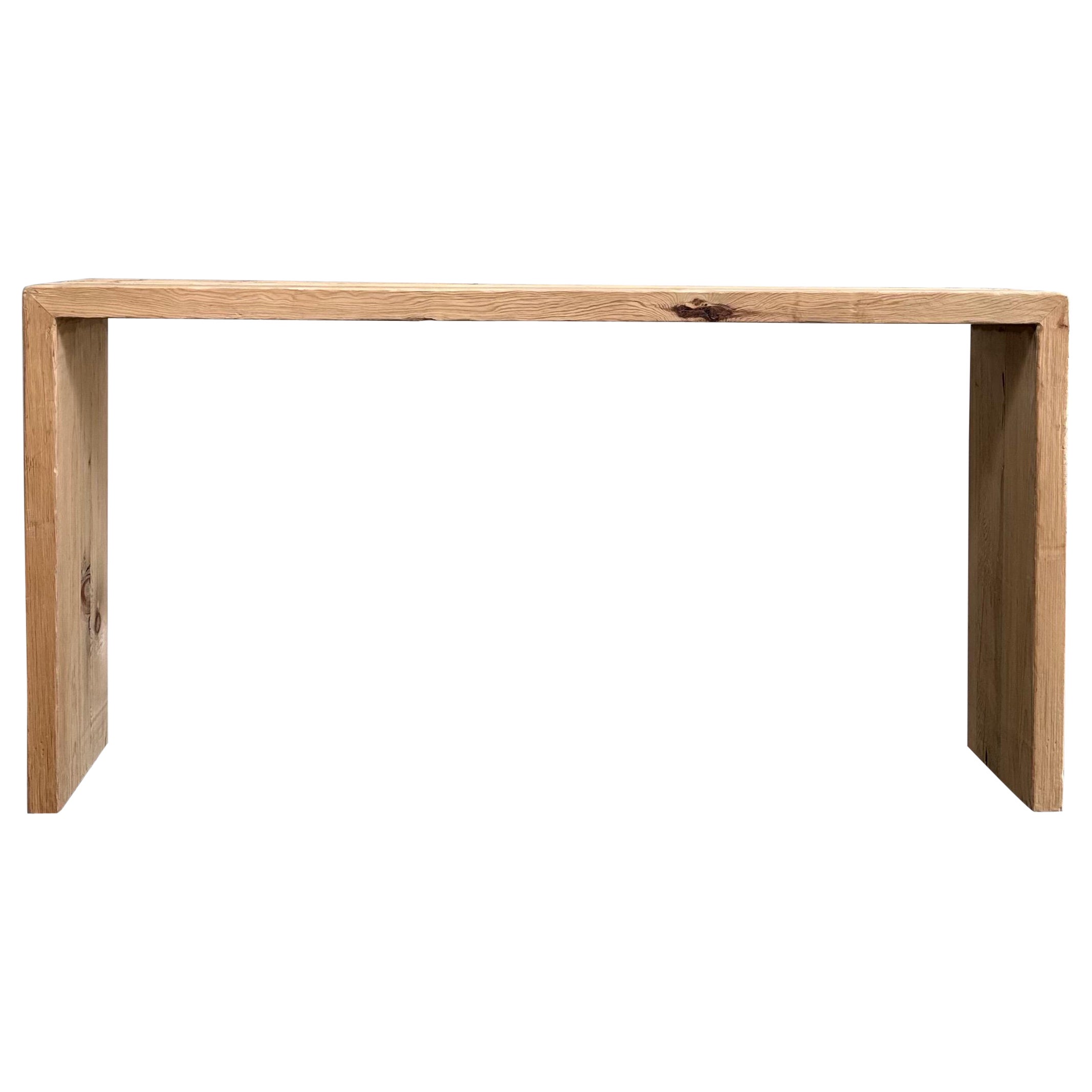 Vintage Cypress Wood Waterfall Style Console Table For Sale