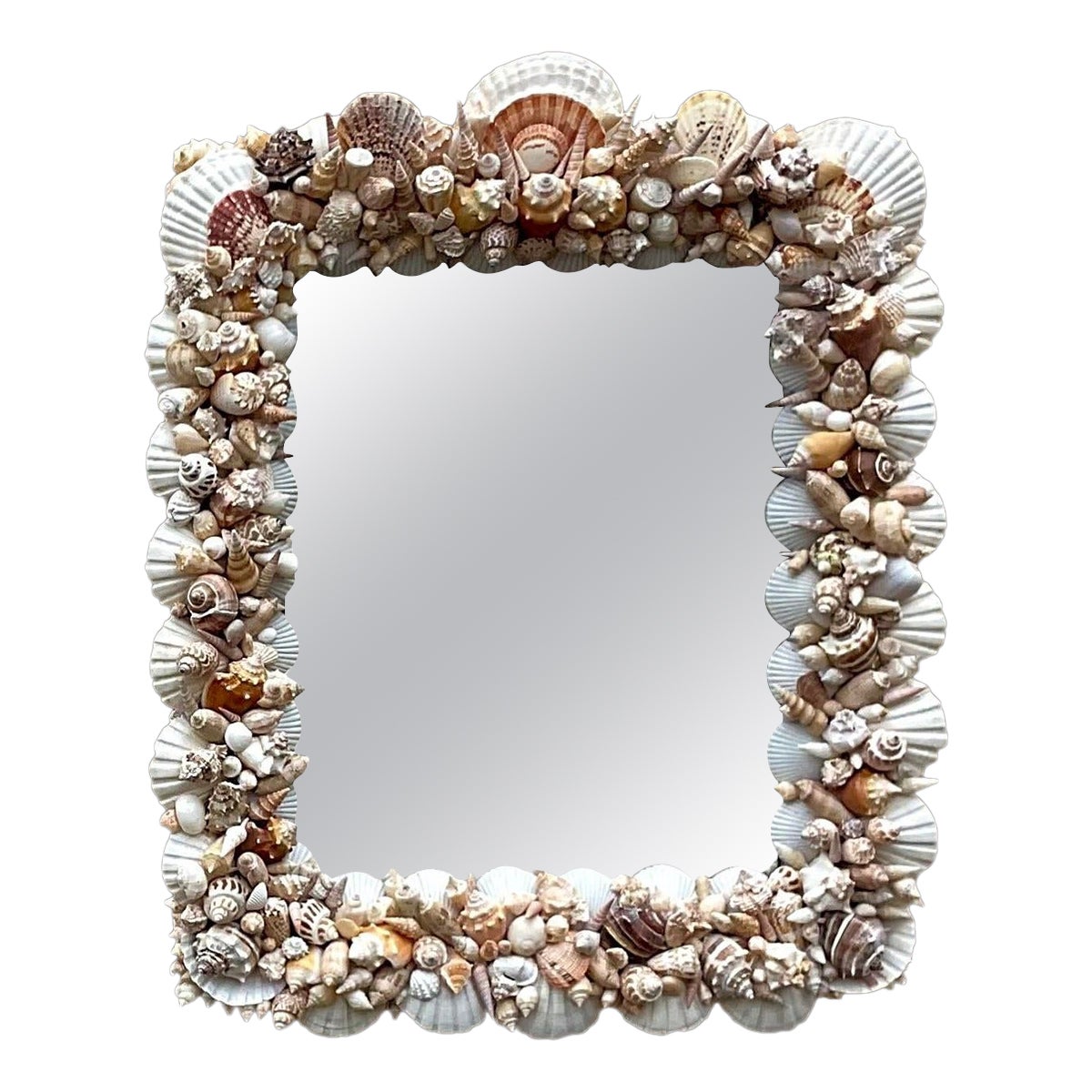 Vintage Coastal Hand Made Shell Mirror For Sale