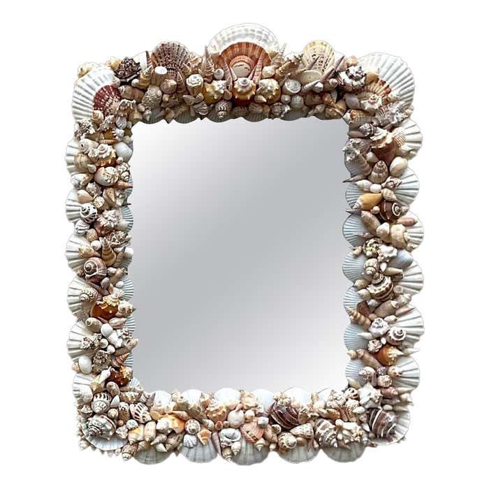 Vintage Coastal Hand Made Shell Mirror For Sale at 1stDibs