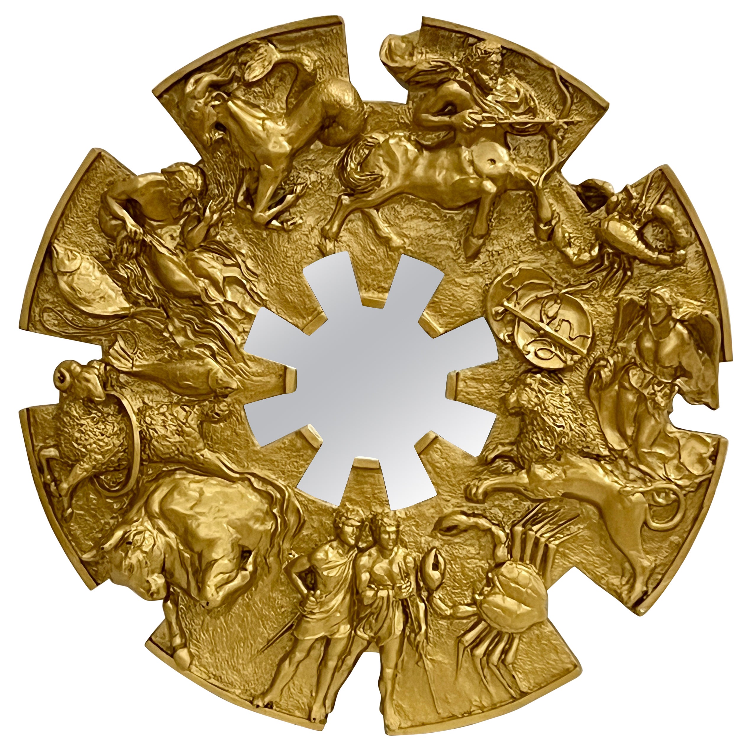 Miroir Zodiac du milieu du siècle peint en or