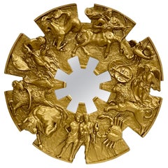 Miroir Zodiac du milieu du siècle peint en or