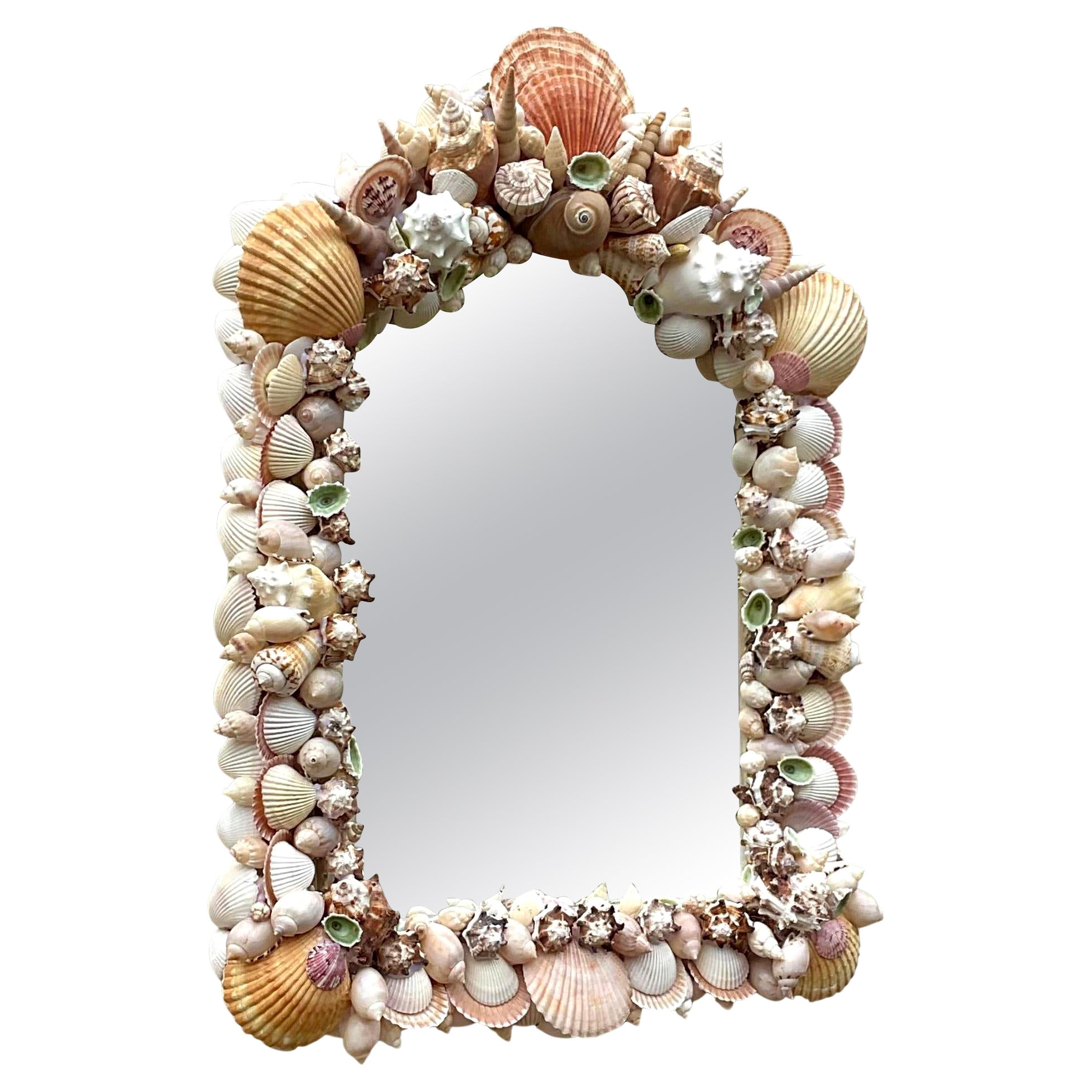 Vintage Coastal Hand Made Shell Mirror For Sale