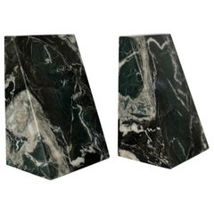 1970s Vintage Triangular Green and Black Marble Bookends - a Pair