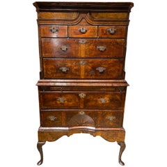 18th Century Georgian Walnut Tall Chest on Stand with Radial Star Inlay