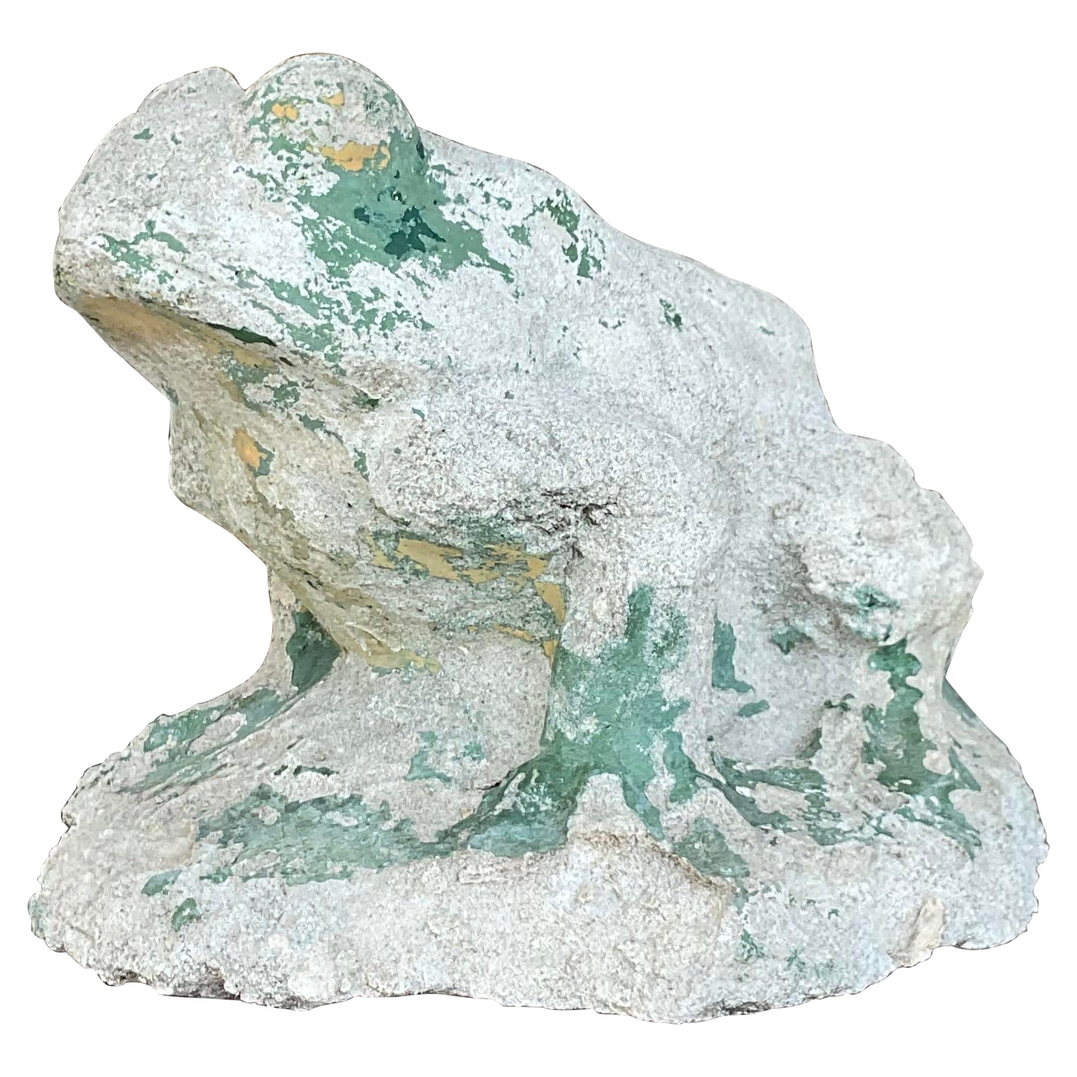 Mid 20th Century Vintage Boho Patinated Cast Concrete Frog For Sale