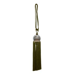 Large Moroccan Silk Handmade Tassel Passementerie Curtain Tieback in Olive Green