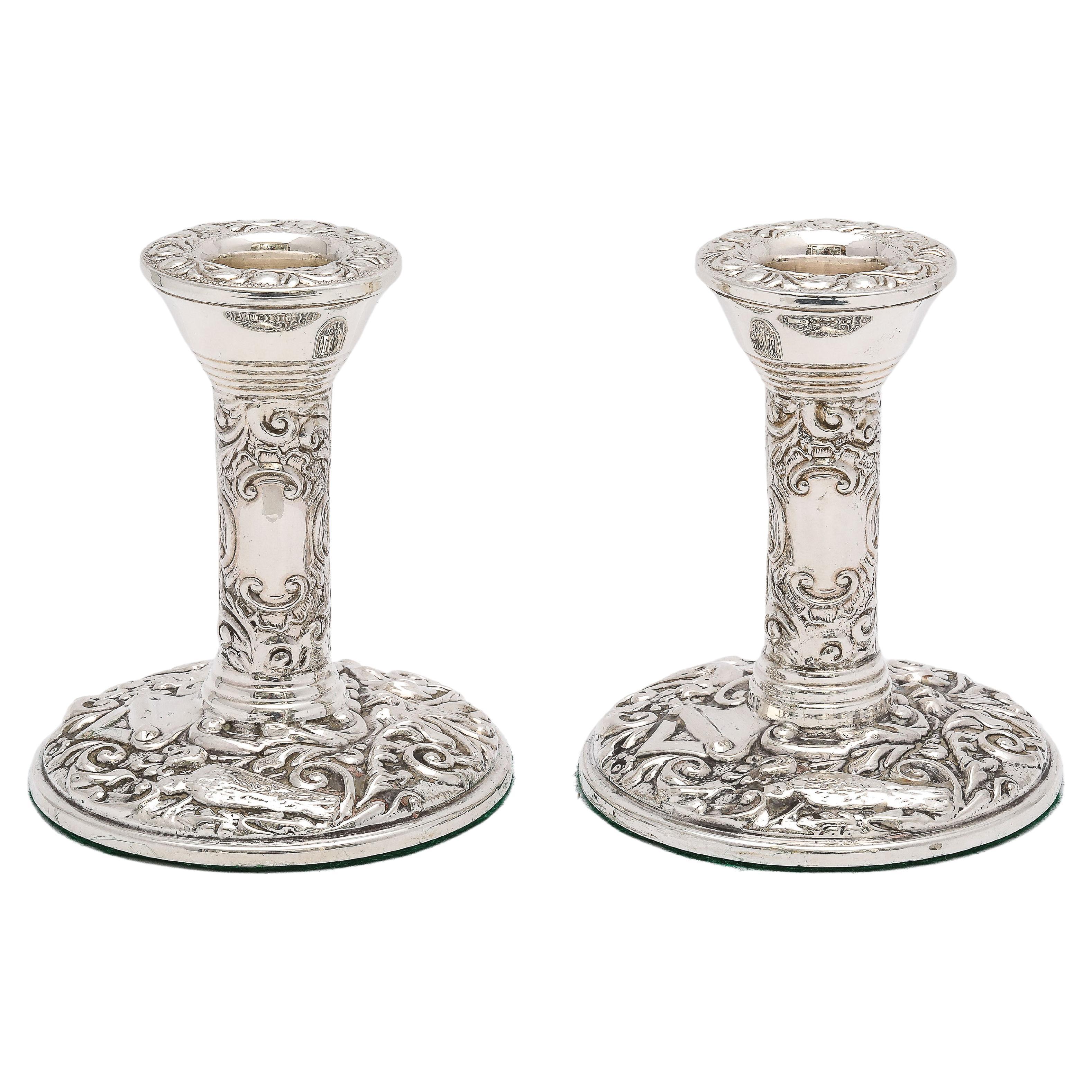 Pair of Victorian-Style Sterling Silver Candlesticks For Sale