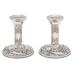 Antique Pair of Victorian-Style Sterling Silver Candlesticks