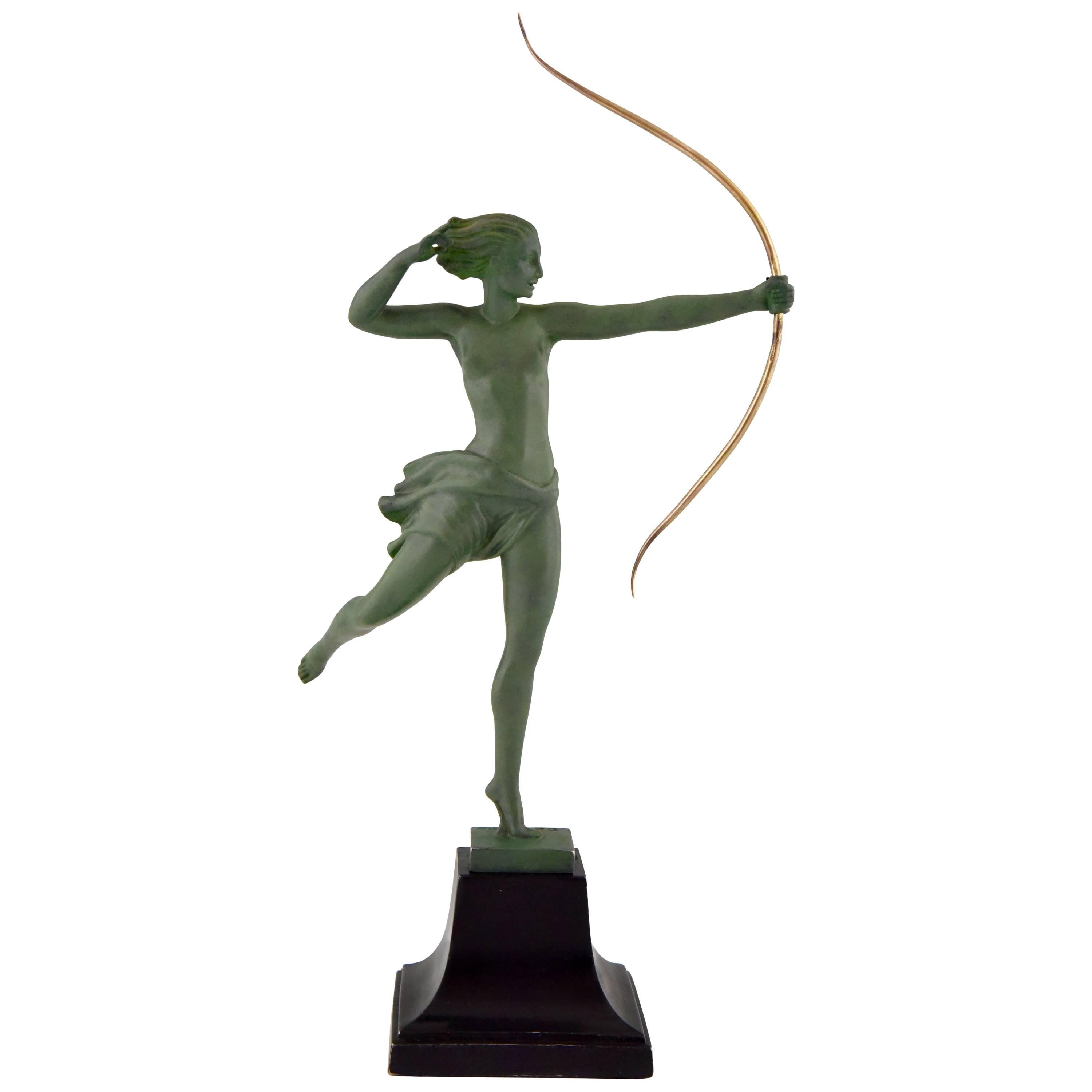 French Art Deco Sculpture of Diana Nude with Bow by De Marco, 1930