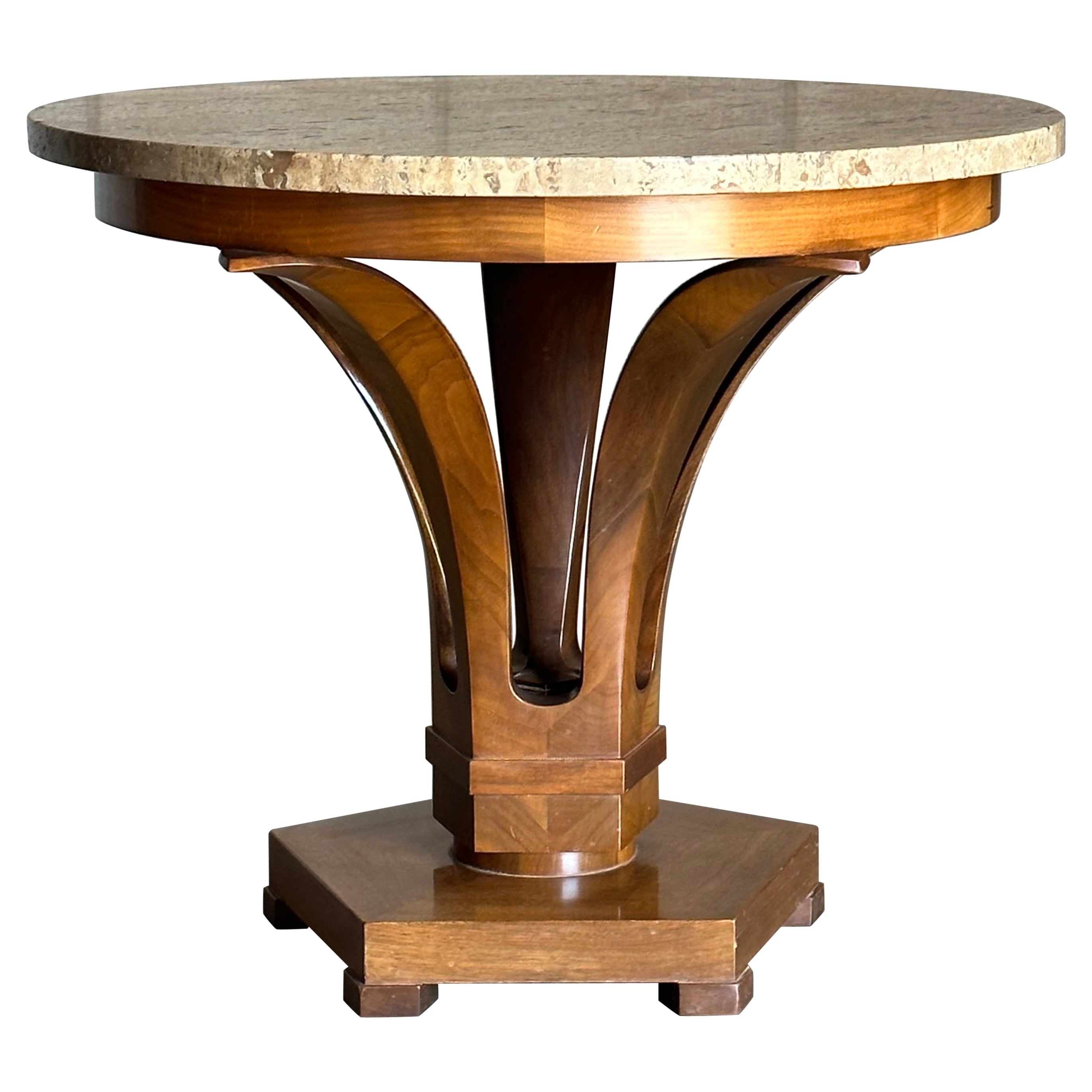 Edward Wormley for Dunbar Large Tulip End/ Side Table in Travertine and Walnut For Sale