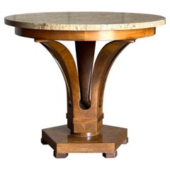 Edward Wormley for Dunbar Large Tulip End/ Side Table in Travertine and Walnut (Table d'appoint tulipe en travertin et noyer)