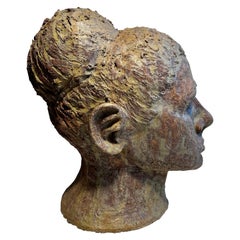 Sculpture Brutaliste en Terre Cuite Buste de Femme