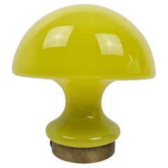 Vintage Italian Mushroom Opaline Glass Table Lamp with Brass, 1970s