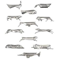 Set of 12 French Art Deco animal knife rests by Sandoz for Gallia Christofle