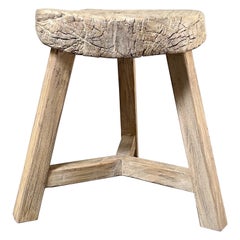 Used Elm Wood Wheel Side Table