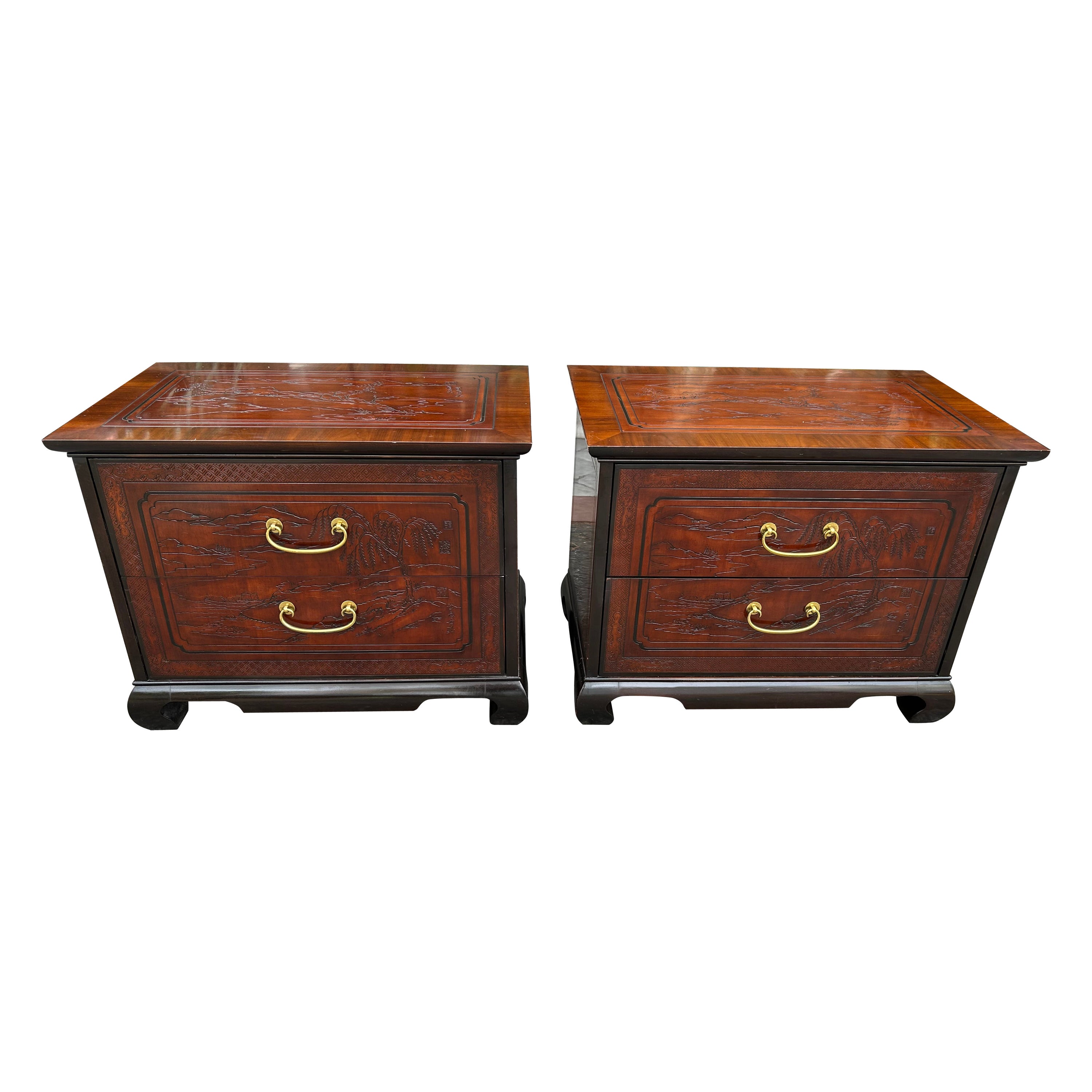 Stunning Pair Asian Drexel Heritage Chinoiserie Night Stands Mid-Century Modern For Sale