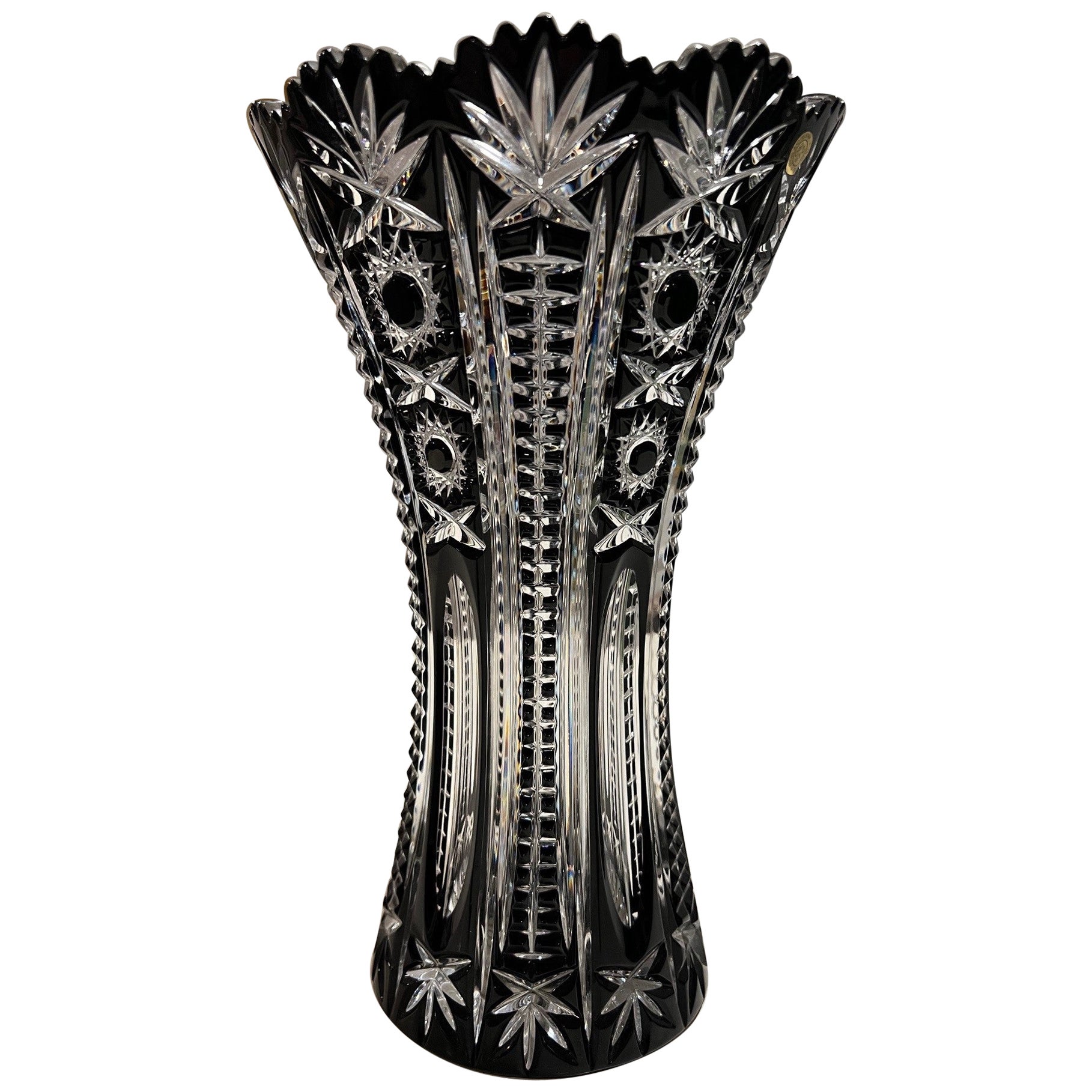 Black Hand Cut Lead Crystal Vase by Caesar Crystal Bohemiae Co. Czech Republic For Sale