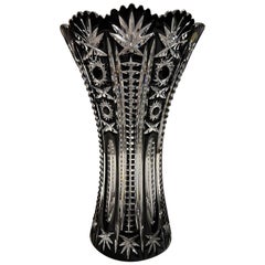 Vintage Black Hand Cut Lead Crystal Vase by Caesar Crystal Bohemiae Co. Czech Republic