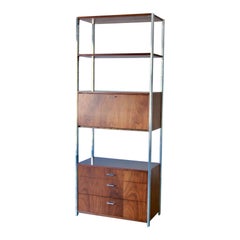 Antique Mid-Century Modern Founders Chrome & Walnut Etagere Bar Wall Unit Shelving