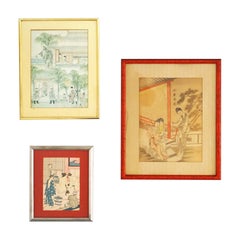 Vintage Three Japanese Woodblock Genre Prints by Torii Kiyonaga & Unknown Artist 20thC