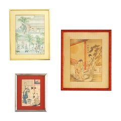 Vintage Three Japanese Woodblock Genre Prints by Torii Kiyonaga & Unknown Artist 20thC