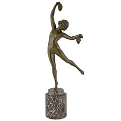 French Art Deco Bronze Sculpture Nude with Grapes by Pierre Le Faguays, 1930