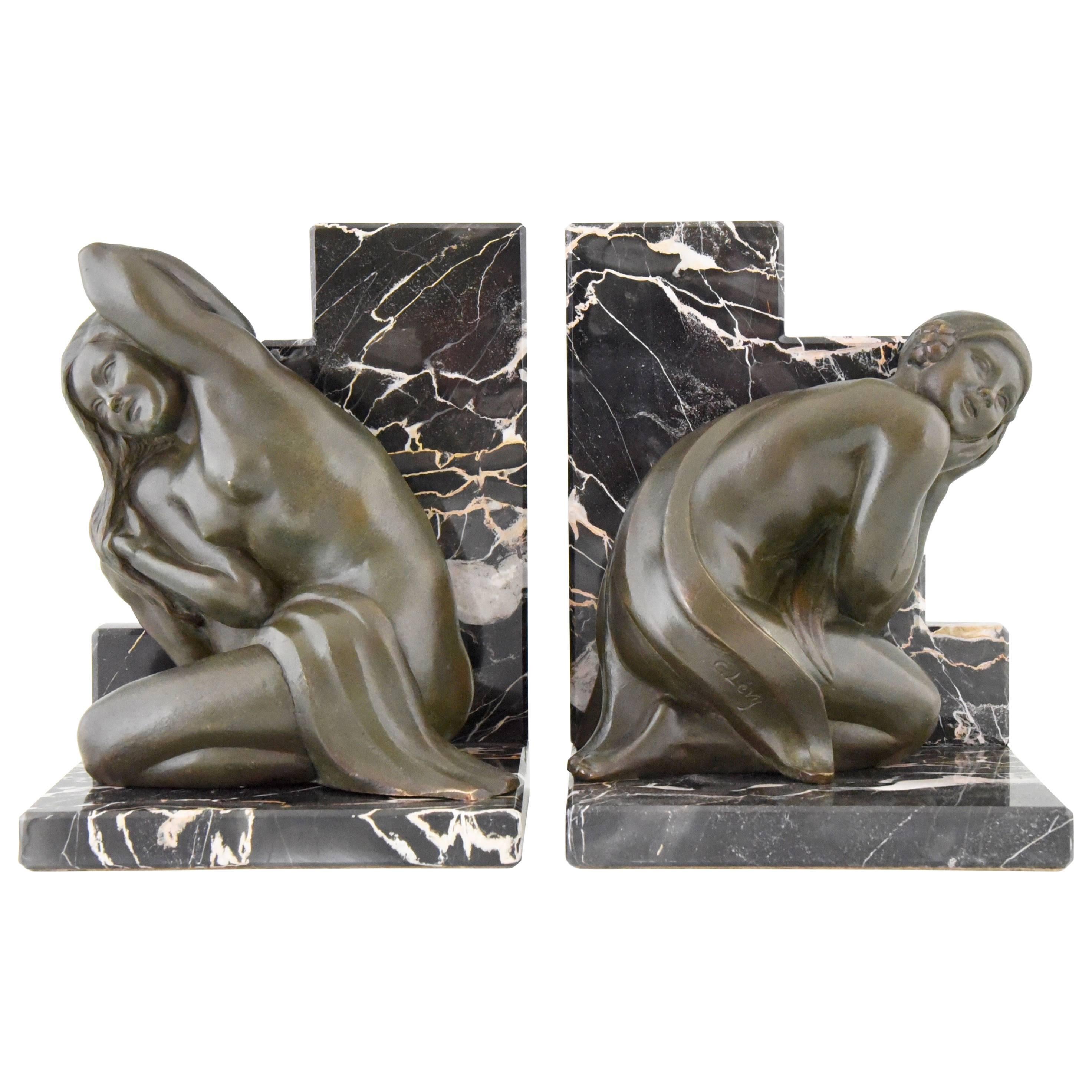 French Art Deco Bronze Bookends with Nudes by C. Levy Kinsbourg, 1930