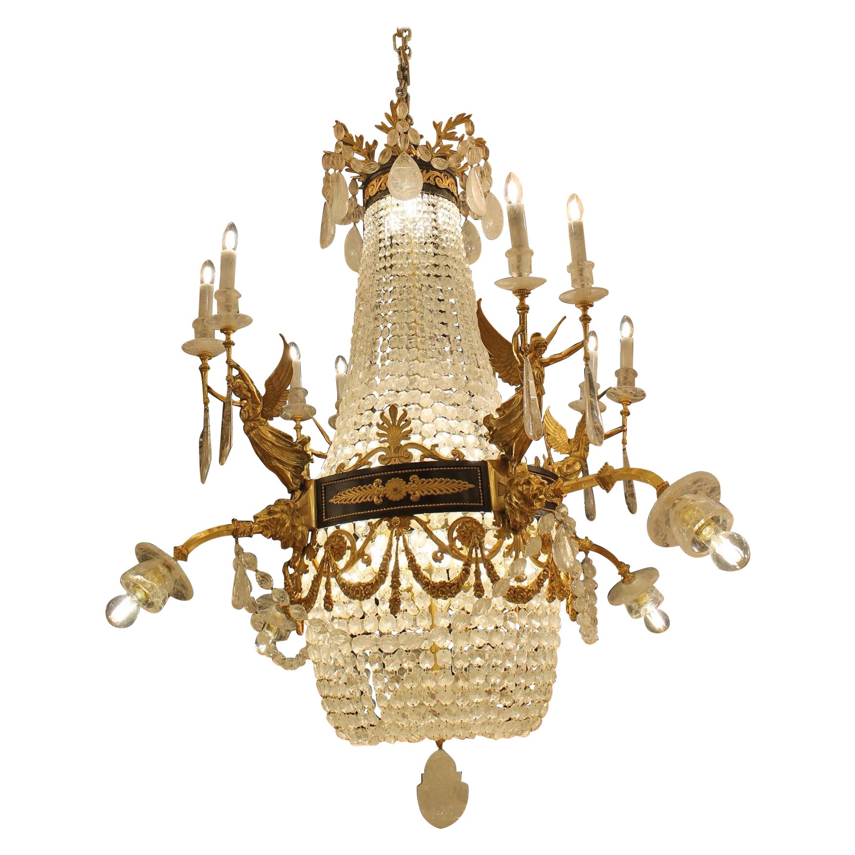Large beautiful Gasolier bronze & Rock Crystal French chandelier with 36 light For Sale