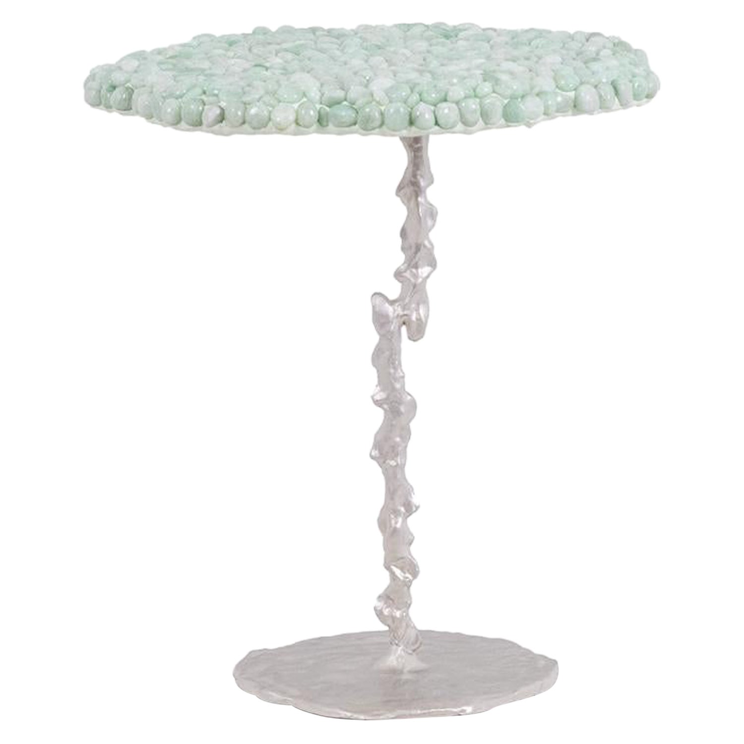 Decorative pedestal table and semi-precious stones. Contemporary work. For Sale