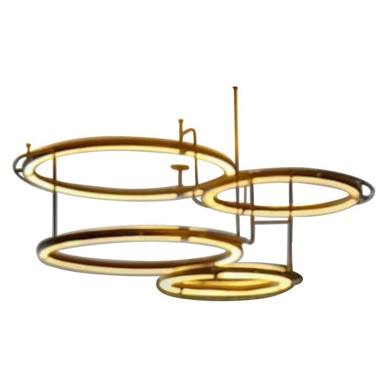 Contemporary Flush Mount Construction of Brass Rings with Led For Sale