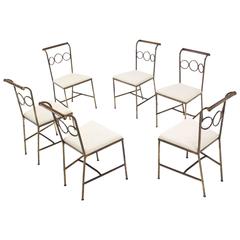 Set of Six Rare Brass Dining Side Chairs in Style of Jean Royère 2