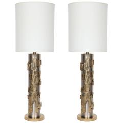 Pair of Brutalist Column Form Lamps 6