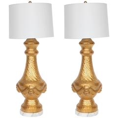 Pair of 22-Karat Gold Gilt Porcelain Lamps by Marbro