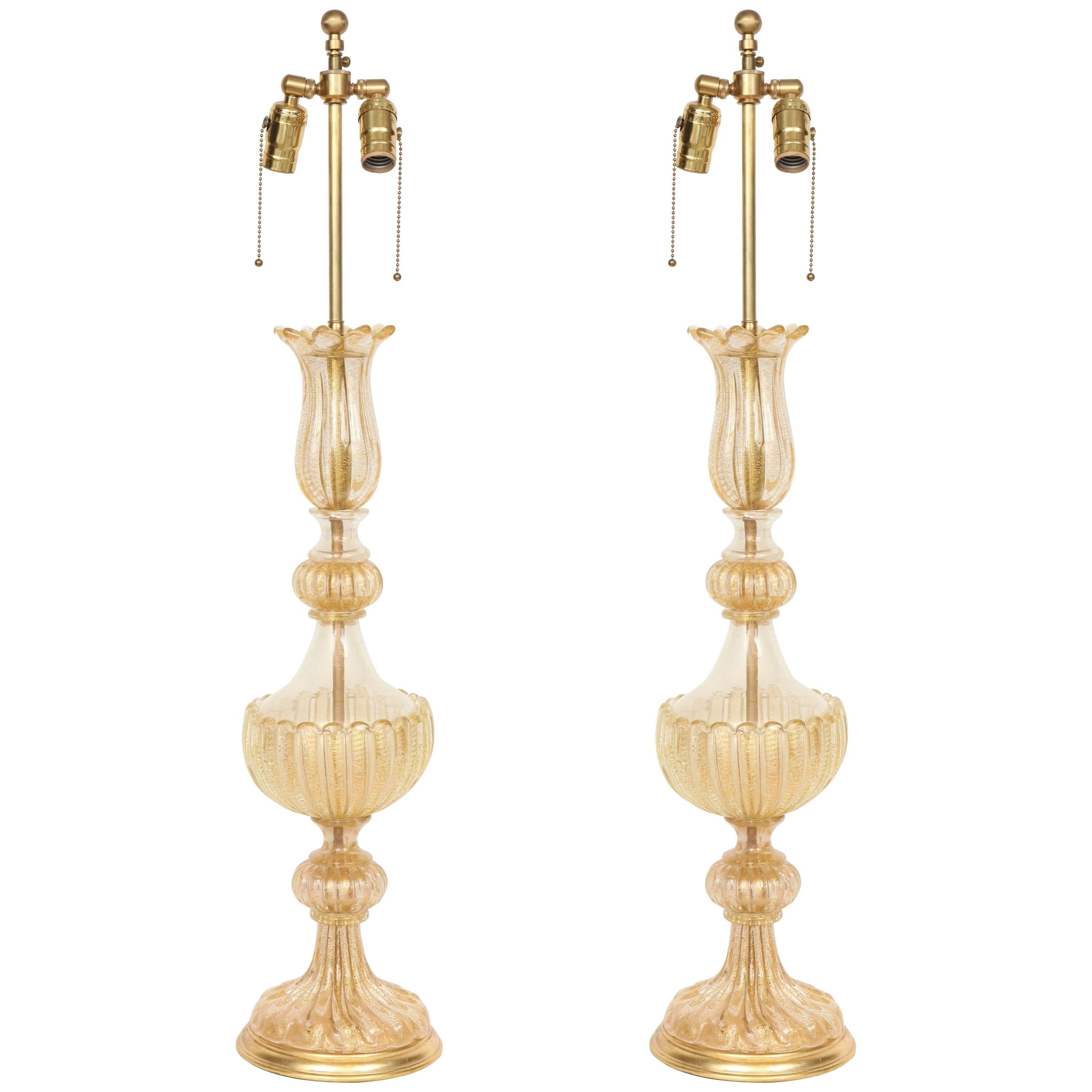 Barovier 22kt Gold Fleck Inclusion Murano Glass Lamps