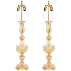 Barovier 22kt Gold Fleck Inclusion Murano Glass Lamps