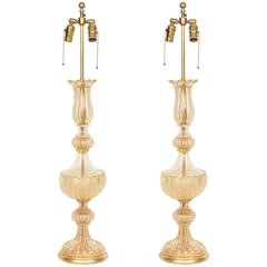 Pair of 22-Karat Gold Dust Inclusion Murano Glass Lamps by Barovier 6
