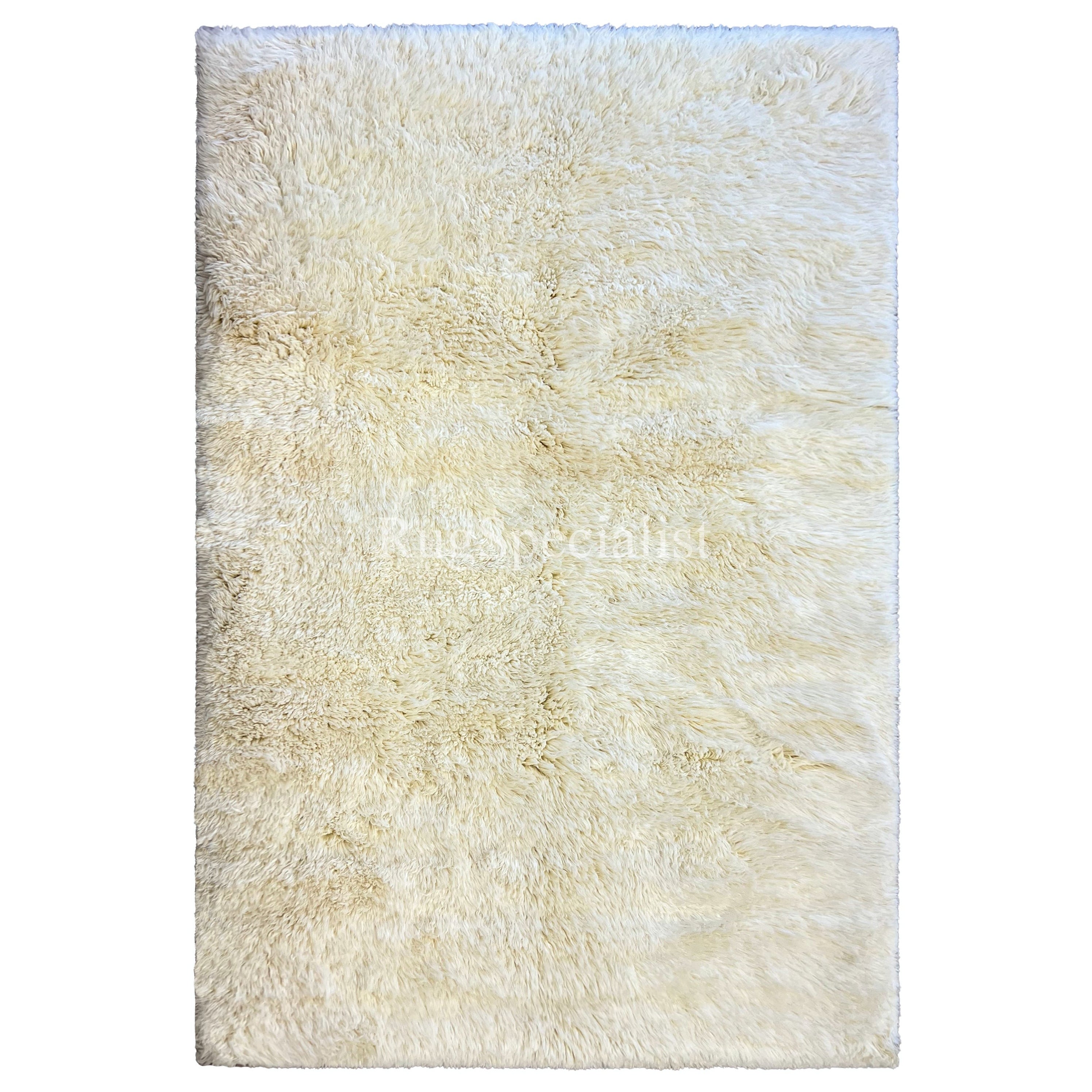 6x9 ft Minimalist Hand-Knotted Turkish Tulu Rug, 100% Natural Un-Dyed Beige Wool For Sale