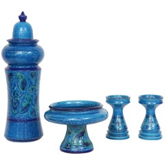 Vintage Four-Piece Rimini Blue Ceramic Set by Bitossi