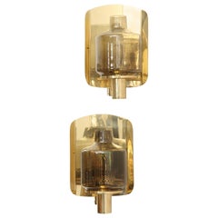 Pair of Brass and Smoked Glass Sconces by Hans-Agne Jakobsson