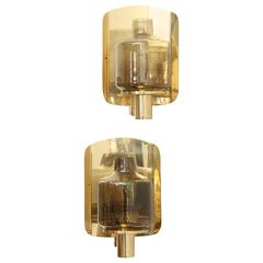 Pair of Brass and Smoked Glass Sconces by Hans-Agne Jakobsson 11